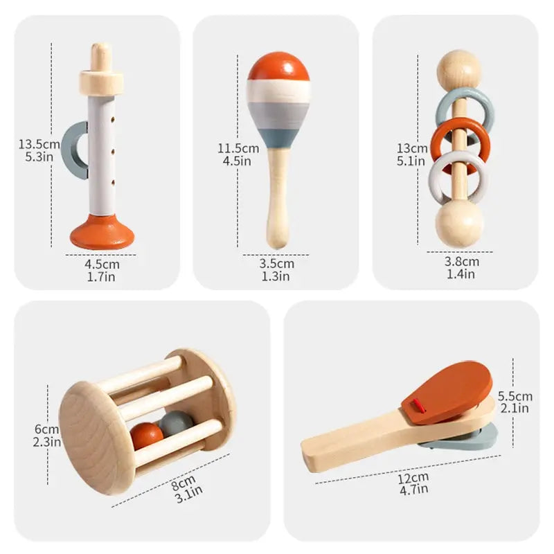 5 pièces bébé Instruments de musique hochet sensoriel jouets début éducatif bébé jouets musicaux Montessori jouets cadeaux d'anniversaire pour les enfants Mon Compagnon